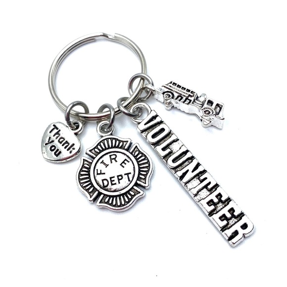 Volunteer Fireman Keychain Fire Fighter Charms - Picture 2 of 4